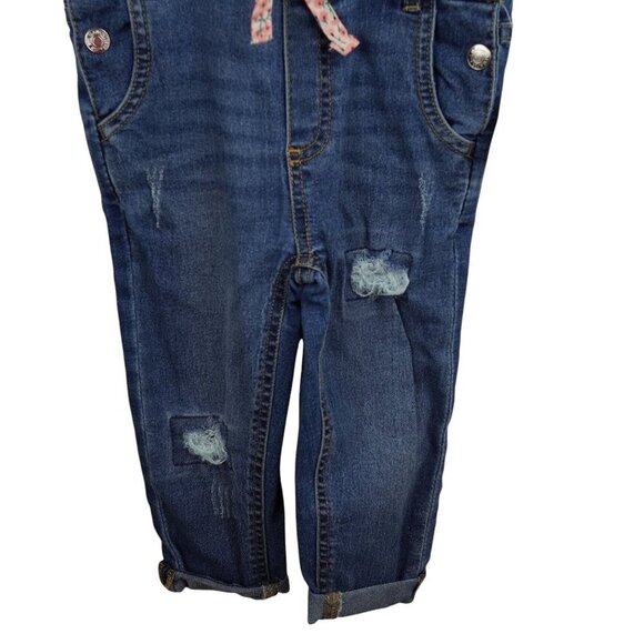 NWT 7 For All Mankind Girls Denim Overalls With Floral Lining‎ & Pink Bow 2T - Picture 3 of 8
